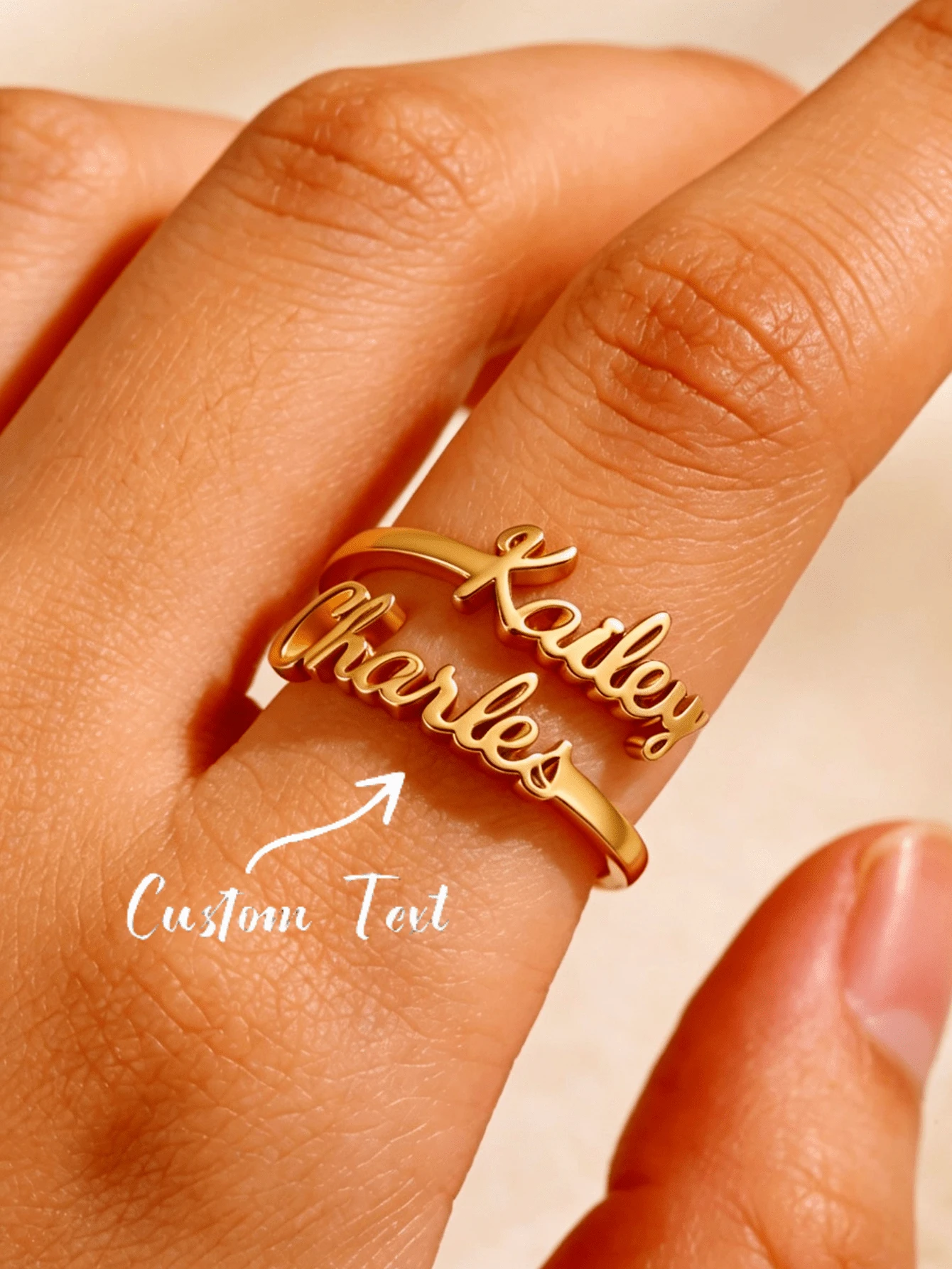 1pc Customized Letter Open Ring, Personalized Name Hollow Ring, Engagement Jewelry, Couple Birthday Gift, Women's Gift - Golden Hollow - View 1