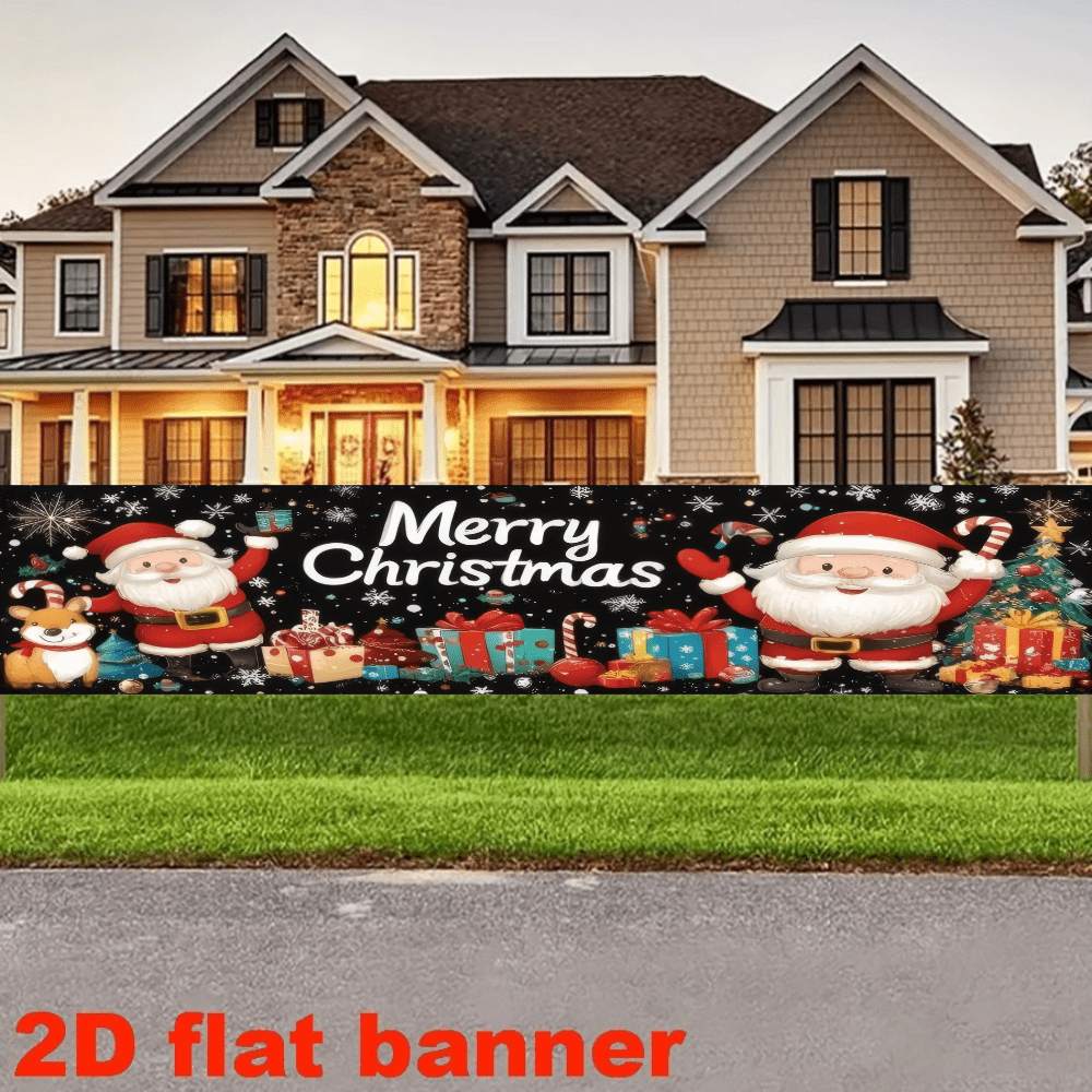 2D Plane - 1 Piece Of 2D Flag Christmas-Themed Banner Background, Featuring Santa Claus, Gift Boxes, Christmas Tree, Puppy And Snowflakes. No Power Supply Required. - View 5