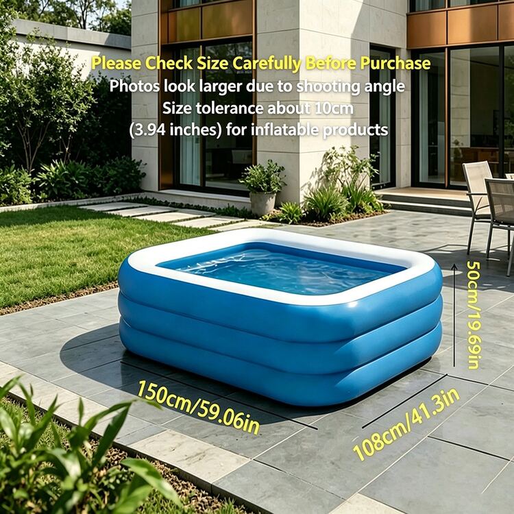1pc Giant Thickened PVC Inflatable Swimming Pool, 3 Or 4 Layers Optional, Extra Large Size Portable Foldable Easy-To-Assemble Water Play Pool, Suitable For Summer Home Garden, Backyard, Patio Outdoor Cooling Pool, Blue And White For Adults - Multicolor - View 14