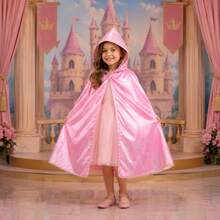 Capa Infantil Princesa Rosa Glitter Rapunzel Realeza com Capuz Meninas Lantejoulas Elza Frozen Aurora Aniversário - Rosa Bebê - Visão 2