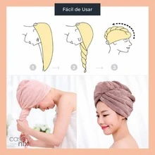Kit 2 Toucas Pós Banho Em Microfibra Jolitex Seca 8x Mais que Toalha Comum AntiFrizz Evita Quebra Prática Branca ou Rosa - Branco e Rosa - Visão 3