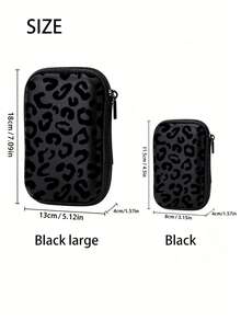 Black Leopard Print EVA Hard Shell 4.3 Inch Compact Storage Box - Travel Protective Storage Bag, Suitable For Electronic Accessories, Earphones, Hard Drives And Data Cables; Anti-Drop Zipper Bag (Storage Box Only) - Multicolor - View 4