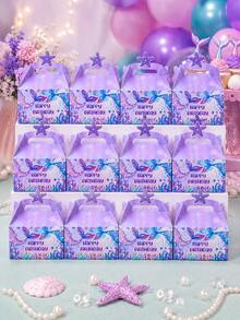 4/12/24 Stücke Meerjungfrau Partygeschenkboxen Ozean-Thema mit Seestern-Griff, süße Süßigkeiten-Geschenkboxen für Mädchen Geburtstagsfeier, Unterwasser-Dekorationen, Kinderparty-Zubehör, Meerjungfrau-Thema Geburtstagsgeschenkboxen - Handtasche im Meerjungfrauen-Design - Übersicht 11