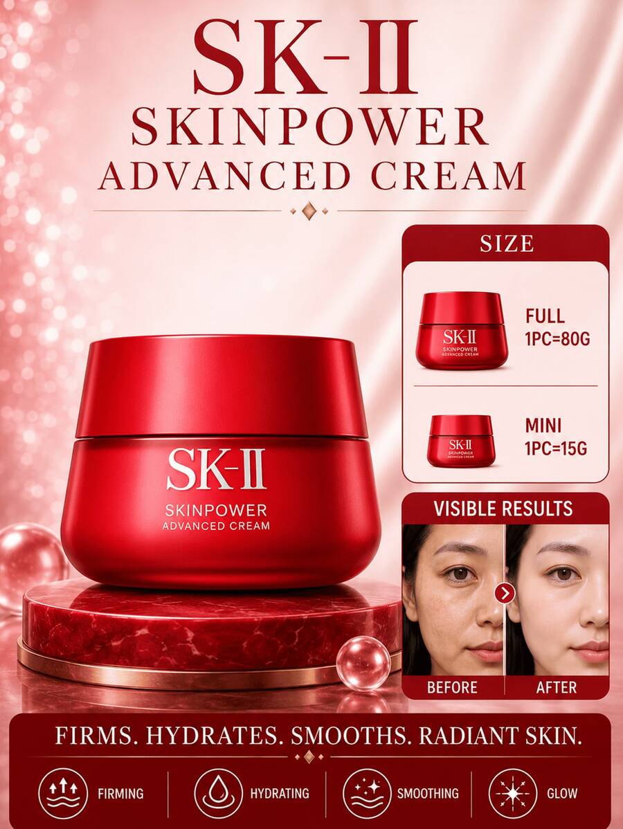 SK-II Big Red Jar Cream, Sample 15g/80g Full Size, Revitalizing Radiance, Reducing Fine Lines, Firming And Moisturizing Skin, Suitable For All Ages And Skin Types