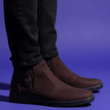 Bota Casual Social Masculina Marca Campolina Botina Couro Nobuck Legítimo Marrom Estilo Casual Social Cidade Fazenda Agro Agronegocio Solado Costurado Modelo 1020 - Marrom - Visão 2