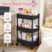 3-Tier Slim Rolling Storage Cart With 360° Swivel Wheels, Narrow Mobile Utility Organizer For Bathroom, Bedroom, Dorm, Kitchen And Laundry Room - Black - View 5