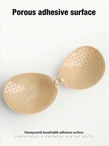 1 Pair Front-Closure Self-Adhesive Bra, Please Wash After Use To Maintain Stickiness - Apricot - View 4