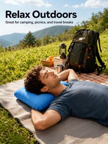 Minimalist Solid Color Rectangular Inflatable Pillow, Flocked Fabric, Lightweight Foldable, Portable Outdoor Sleeping Pad, Suitable For Camping, Hiking, Travel, Beach, Picnic - Multicolor - View 3