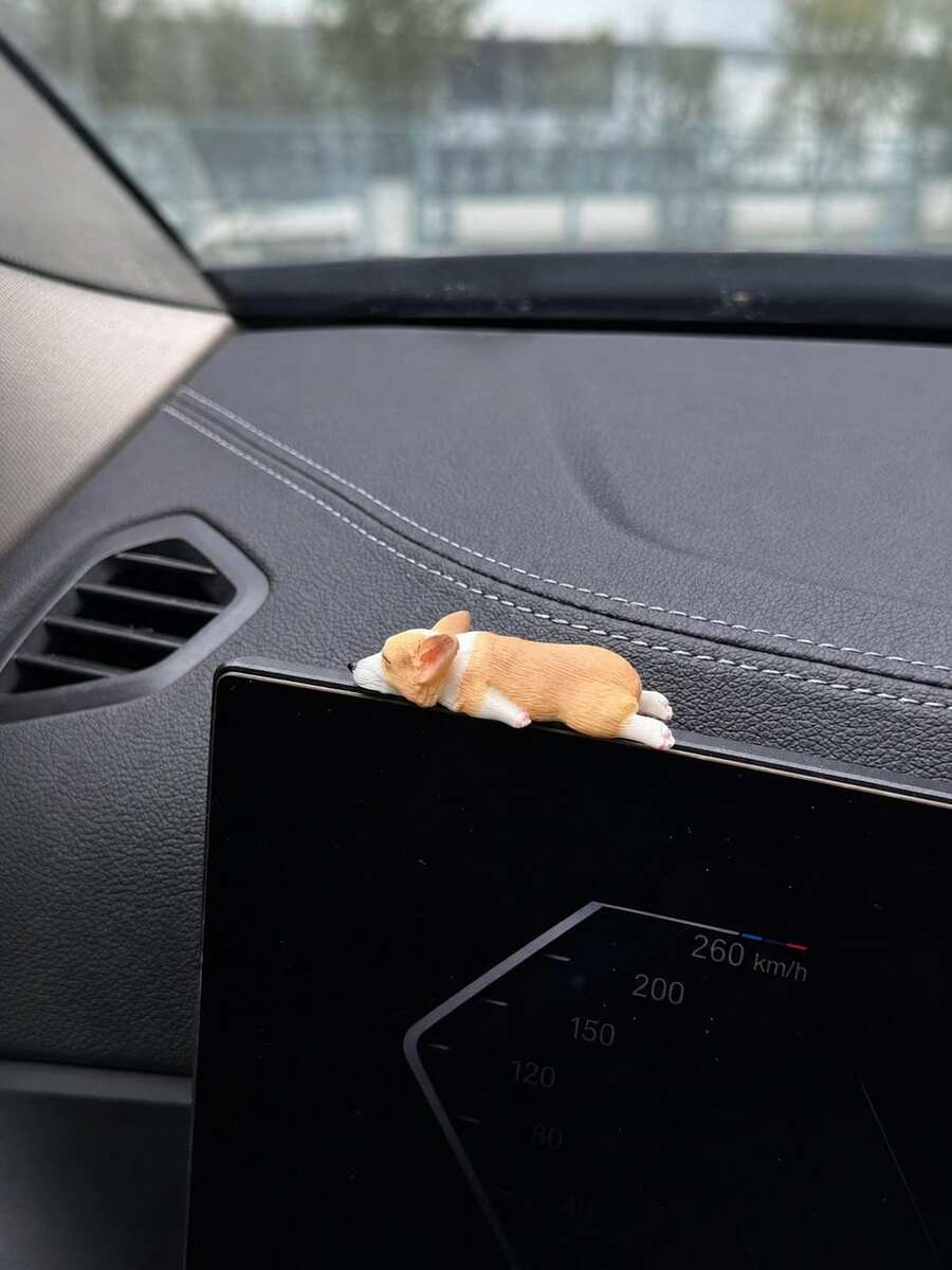 Cute Napping Corgi Mini Car Ornament, Realistic Lying Flat Puppy Resin Dashboard Decor, Strong Adhesive Base Firm Paste Not Easy To Fall Off, Pocket Size Tiny Dog Figurine For Car Screen Edge Air Vent Window Trim Decor - A - View 1