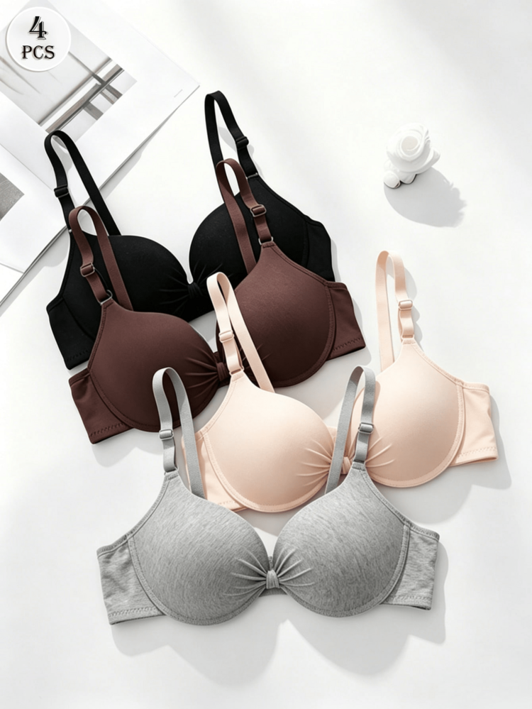 4pcs Women's Seamless Full Coverage Supportive Elastic Smooth Sexy Underwire Bras - Multicolor - View 1