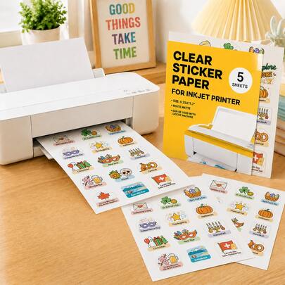 5/12/27 Sheets, Transparent Glossy -Clear Sticker Paper For Inkjet Printer - Printable Vinyl Sticker Paper - 8.3x11.7 Inch, Transparent Glossy - Easy To Use For DIY Personalized Decals