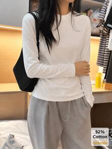 Women's Long Sleeve T-Shirt, White Versatile Autumn/Winter Letter Print Top, Slim Fit Solid Color Inner Layer, Casual Style - White - View 5