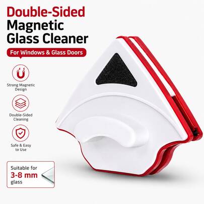 1PC Double-Sided Magnetic Window Cleaner, 3-8mm Single-Layer Glass Wiper With Strong Magnet, Triangular Squeegee Sponge & Anti-Pinch Design, Streak-Free Cleaning Tool For Home Windows, Shower Door, Bathroom & Balcony