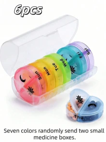 7-Day Portable Round Pill Box Set (7 Individual Pill Boxes + 1 Storage Box), Multi-Color Travel Pill Box With Compartments, Convenient For Organizing Morning And Evening Medications, 14-Compartment Black Pill Box Storage Box, Portable Pill Box - View 16