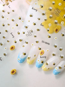 1pc 5D Embossed Bee Nail Art Sticker, Cute Daisy Nail Art Sticker, Self-Adhesive Nail Art Supplies, Suitable For DIY Nail Decoration - Multicolor - View 10