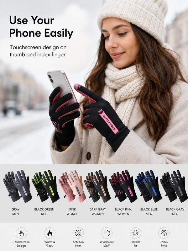Women's Outdoor Warm Gloves, Windproof & Cold-Resistant, Thick Touchscreen Design, Casual Winter Sports Gloves For Cycling, Skiing, Running, Hiking, Windproof Fitness Accessories, Autumn Women's Fitness Outfit