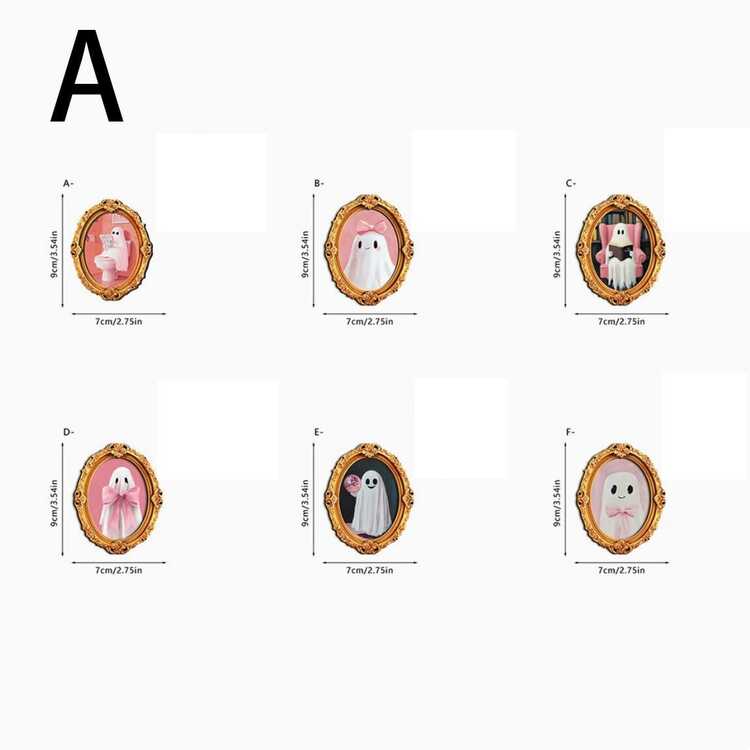 6件組萬聖節木製冰箱磁鐵，復古金色浮雕相框，3款可選，幽靈肖像，廚房氛圍裝飾貼紙，2D平面 - 彩色 - 查看 5