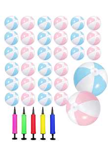 6 Peças - Bolas de Praia Infláveis (Com Bomba), Bolas Decorativas de Cor Suave, Acessórios para Piscina, Decorações de Festa em Material PVC de Cor Macaron, Adequado para Decoração de Festa de Aniversário de Verão para Adultos, Festa na Piscina de Verão, Despedida de Solteira, Presente de Aniversário e Atividades na Praia, Suprimentos de Verão ao Ar Livre, Jogos de Praia para Adultos, Suprimentos para Piscina. (Rosa, Azul) - Bola de praia - Visão 6