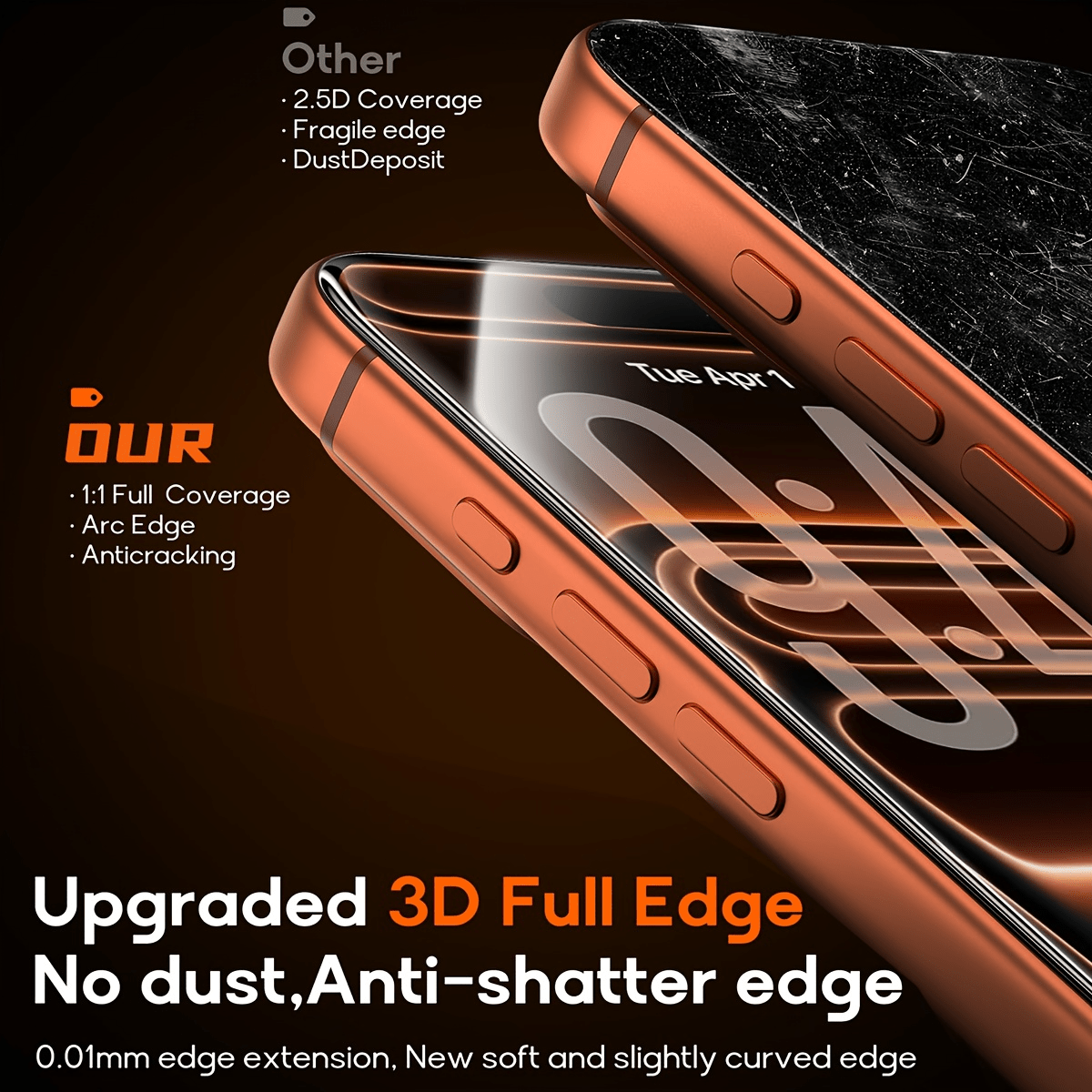 9D Full Coverage Tempered Glass Screen Protector - Compatible With IPhone 17 Pro Max, 16 Pro Max, 16e, 15, 14 Plus, 13, 12, 11 Pro Max, X, XS MAX, XR | High Definition Transparent, Scratch Resistant, Bubble-Free Installation, Compatible With Phone Cases, High Quality Glass Protection, Smooth Surface, Anti-Glare, Premium Accessory - 1PC - View 5