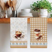 2pcs Minimalist Plaid Coffee Theme Kitchen Towels, 40*60cm Soft Microfiber Tea Towels, Suitable For Home Kitchen Restaurant Outdoor Camping Tabletop Cleaning Dish Cloth Hand Towel Accessories, Holiday Gift - Multicolor - View 5