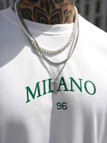 GRDR 純白色基礎款 MILANO 96 綠色刺繡圓領運動衫 男款寬鬆落肩套頭長袖上衣 - 白色 - 查看 4