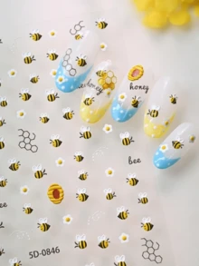 1pc 5D Embossed Bee Nail Art Sticker, Cute Daisy Nail Art Sticker, Self-Adhesive Nail Art Supplies, Suitable For DIY Nail Decoration - Multicolor - View 8