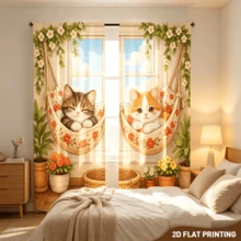 2 piezas Cortinas con estampado de doble hamaca de gato, luz suave, protegen la privacidad, cortinas con instalación de barra de bolsillo adecuadas para salas de estar, cocinas, dormitorios, salas de estudio, balcones, hoteles, restaurantes, apartamentos, decoración del hogar - Multicolor - Ver 7