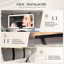 Espejo de Maquillaje para Visera de Coche con Luz LED, 3 Niveles de Brillo Recargable Tipo-C, Espejo HD Sin Distorsión, Accesorio Automotriz Portátil para Mujeres, Ideal como Regalo - A - Ver 2