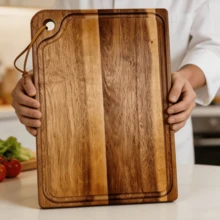New Right-Angle Cutting Board With Rope, Kitchen Chopping Board, Wooden Cutting Board, Butcher Block, Heavy-Duty Chef Board With Tray, All-Wood Material, Easy-To-Clean Surface, Suitable For Meat, Cheese, Bread, Vegetables And Fruits - Charcuterie And Cheese Platter Board, Perfect For Food Slicing And Presentation, Portable Camping Cutting Board, Essential Kitchen Accessory - Brown - View 2
