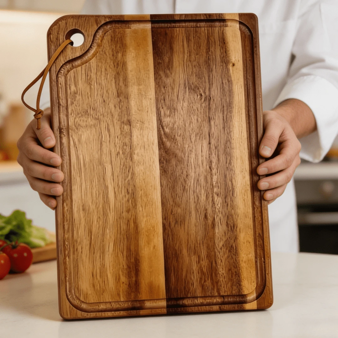New Right-Angle Cutting Board With Rope, Kitchen Chopping Board, Wooden Cutting Board, Butcher Block, Heavy-Duty Chef Board With Tray, All-Wood Material, Easy-To-Clean Surface, Suitable For Meat, Cheese, Bread, Vegetables And Fruits - Charcuterie And Cheese Platter Board, Perfect For Food Slicing And Presentation, Portable Camping Cutting Board, Essential Kitchen Accessory