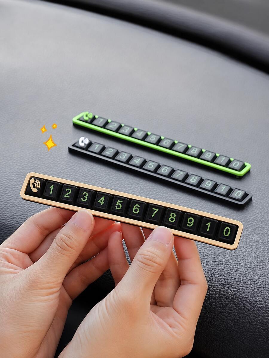 Hidden Privacy Design Car Temporary Parking Phone Number Holder, Night Fluorescent Luminous Digit Car Dash Park Contact Sign, Easy Assembly Reusable Number Stickers, Non-Slip Base No Residue Glue Car Interior Parking Accessory