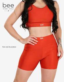 Bee Fitness Set, Workout Top With Padded Cups, High Waist, Gym, Zero Transparency - Terracotta - View 6