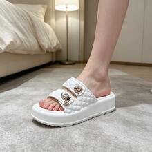 Chanclas /pantuflas de Moda Mujer con Plataforma Alta para Aumentar Estatura, Sandalias Unisex de Hebilla de Una Pieza para Exterior e Interior, Suela Antideslizante - Blanco - Ver 4