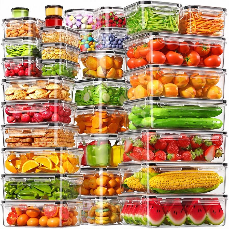 THELIFE 36/24/12pcs Food Storage Containers, 5 Sizes, Reusable Sealed PP Material With Snap Lid, Suitable For Storing Fruits, Vegetables, Salads, Pasta, Bento Boxes, Lunches, Etc. Space-Saving, Stackable, Ideal For Home Refrigerator And Kitchen Storage