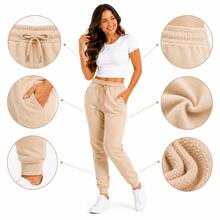 Thick Cotton Jogger Sweatpants With Pockets, Comfortable Style, Elastic Waistband. - Krem - View 1