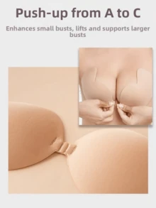 Women's Invisible Push-Up Strapless Bra, DEF Plus Size Adhesive Bra Pads, Lingerie Accessories - Apricot - View 6