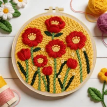 DIY 初學者戳戳繡套裝,包含戳戳針、線材、說明書、刺繡圈及預印花卉圖案布料,適合居家裝飾與禮品,2D 平面印刷,20X20cm (7.87X7.87 英吋) - A - 查看 6