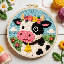 DIY Punching Needle Embroidery Set For Beginners, Including Punching Needles, Threads, Instructions, Embroidery Rings, And Pre Printed Pattern Fabrics, Cute Animals, Suitable For Home Decoration And Gifts, 2D Flat Printing,20X20cm (7.87X7.87 Inches) - A - View 7