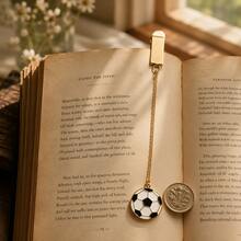 1pc 3cm Alloy Oil-Drip Sports Ball Metal Long Chain Bookmark, Sports Style Chain Bookmark With Basketball, Football, Volleyball Pendant Metal Chain Book Clip, Sports Fan Book Decoration Accessory, Journal And Reading Gift, Teacher Gift, Metal Bookmark Rod, Paper Clip Bookmark Decoration, Back To School Notebook Accessory, Office Desk Accessory, Back To School Supplies Bookmark, Football, Basketball, Volleyball Shaped Small Commemorative Gift For Boys, Girls, Classmates - Rectangle - View 4
