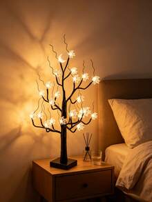 1pc 60CM Moon & Star Black Tree Lamp, 24 Warm LED Lights, 3 AA Battery Box + USB Dual Power Supply, Bedroom Desktop Party Homestay Holiday Decoration Ornament Light - Yellow - View 7