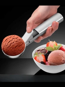 1pc/2pcs Stainless Steel Ice Cream Scoop, Sandblasted Fruit Ball Scoop, Press-Type Ice Cream Scoop, Ice Cream, Kitchen, Suitable For Mother's Day, Christmas, Halloween, Back To School, Outdoor, Restaurant - Silver - View 10