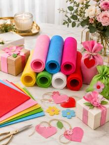 10pcs- Seven-Color Felt Fabric Rolls, Soft Non-Woven Felt Fabric, Easy To Cut, Used For Birthday Party Decoration, Gift Wrapping And DIY Wreath Crafts - Multicolor - View 2
