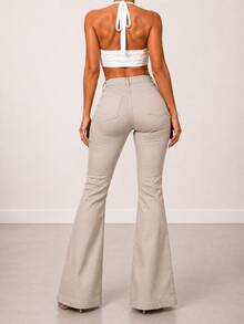 Light Gray Flare Pants High-Waisted Women's Lycra Bootcut Trousers Butt-Lifting Comfortable Versatile Casual Elegant Country - 淺灰色 - 查看 2