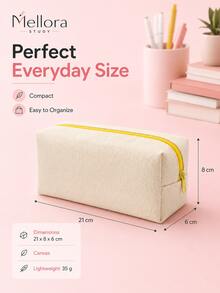 Minimalist Solid Cream Canvas Zipper Pencil Case, Sturdy Gold Metal Zipper, Durable Densely Woven Fabric, Stationery Storage Bag, Suitable For Home, Office, Travel, Writing Tools Organization - Multiple Styles - View 2