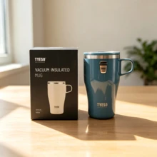 Tyeso 400ML Portable Stainless Steel Insulated Coffee Mug With Handle And Coffee Sticker, Suitable For Hot And Cold Drinks, Car Travel Water Cup, Office, Home, Outdoor Use - Multicolor - View 5