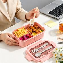 1pc Leak-Proof Lunch Box With Utensils, Microwave , 3-Compartment Design, Outdoor Meal Box | Secure Lock Lid, Suitable For School, Work And Outdoor Dining, Back To School Essential - Multicolor - View 3