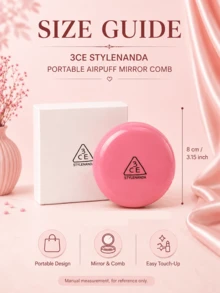 3CE Sanxi Jade Portable Cushion Mirror Comb, 8cm Diameter, 2-In-1 Mirror And Comb With Soft Cushion Bristles, Perfect For Touch-Ups And Hair Styling On The Go, Ideal For Personal Use Or As A Gift - Hot Pink - View 4