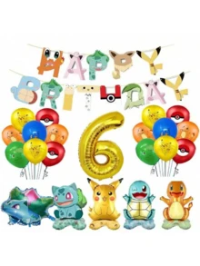 bandai Classic Birthday Decor Pack, Character Happy Birthday Flag Banner, Gold Number Balloon, Squad Standing Balloons For Anime Fans Holiday Party Backdrop Layout Decor - As Shown In the Figure - View 13