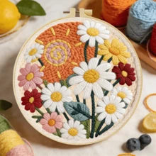 DIY 初學者戳戳繡套裝,包含戳戳針、線材、說明書、刺繡圈及預印花卉圖案布料,適合居家裝飾與禮品,2D 平面印刷,20X20cm (7.87X7.87 英吋) - A - 查看 3