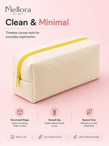 Minimalist Solid Cream Canvas Zipper Pencil Case, Sturdy Gold Metal Zipper, Durable Densely Woven Fabric, Stationery Storage Bag, Suitable For Home, Office, Travel, Writing Tools Organization - Multiple Styles - View 7